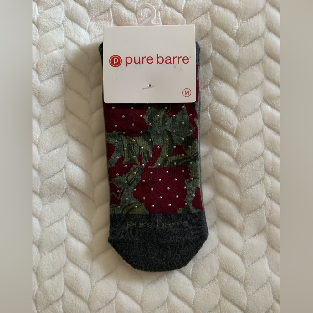 Pure Barre Red Green and Gray Grip Socks [Medium]